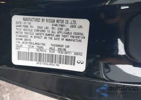 2018 Infiniti Q60 3.0T Luxe z USA, uszkodzony, nr VIN JN1EV7EK4JM341764